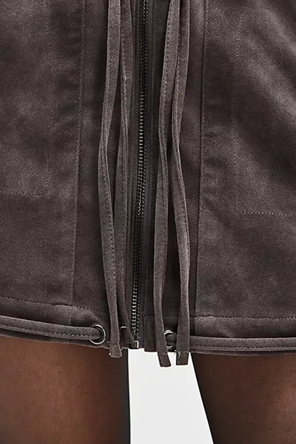 Faux Leather Fringe Detail Mini Skirt