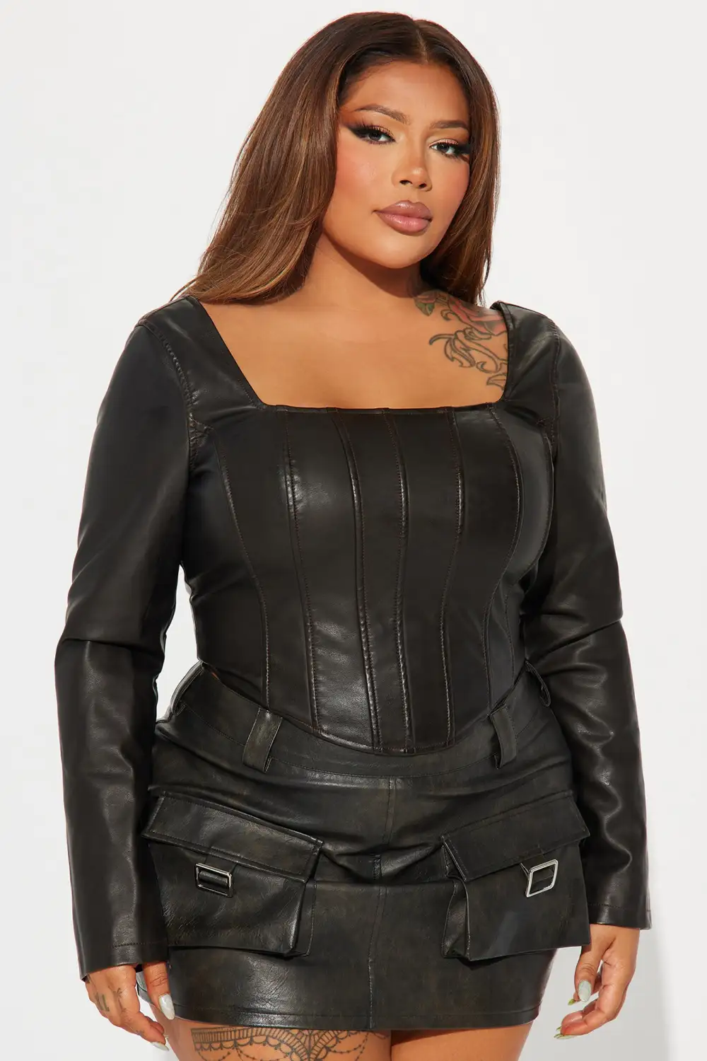 Let's Ride Washed Faux Leather Corset Top - Black