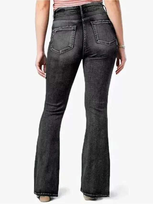 Women‘s Flare Low Rise Jeans Bootcut Full Length Denim Wide Leg Micro-elastic High Waist Fashion Casual Daily Light Blue Black S M