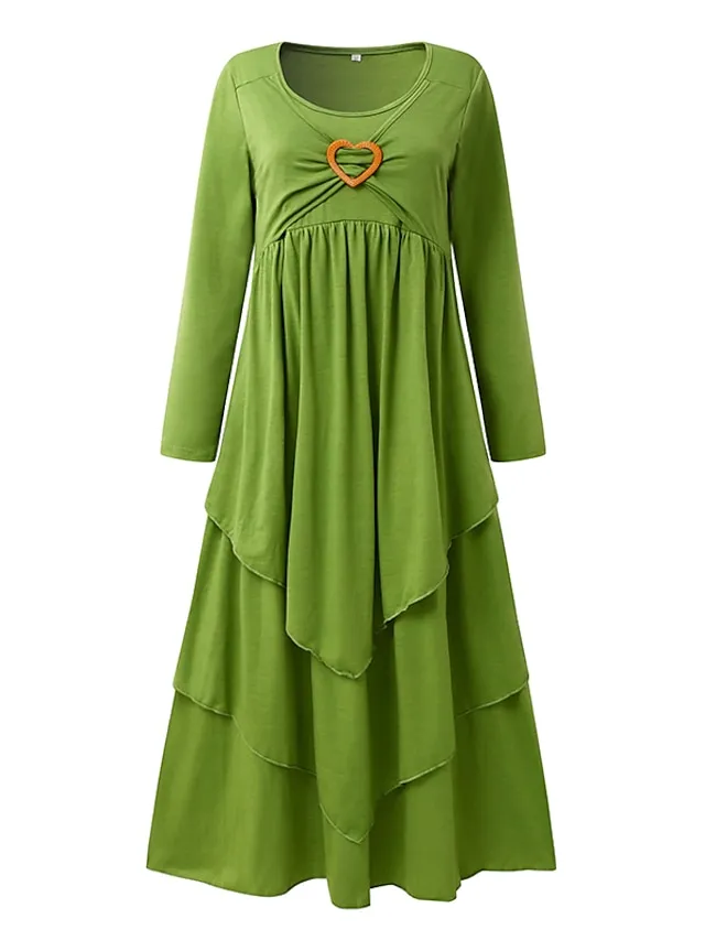 Women's Casual Dress Swing Dress Midi Dress Green Light Grey Dark Gray Long Sleeve Pure Color Ruched Winter Fall Spring U Neck Fashion Vacation 2023 S M L XL XXL 3XL