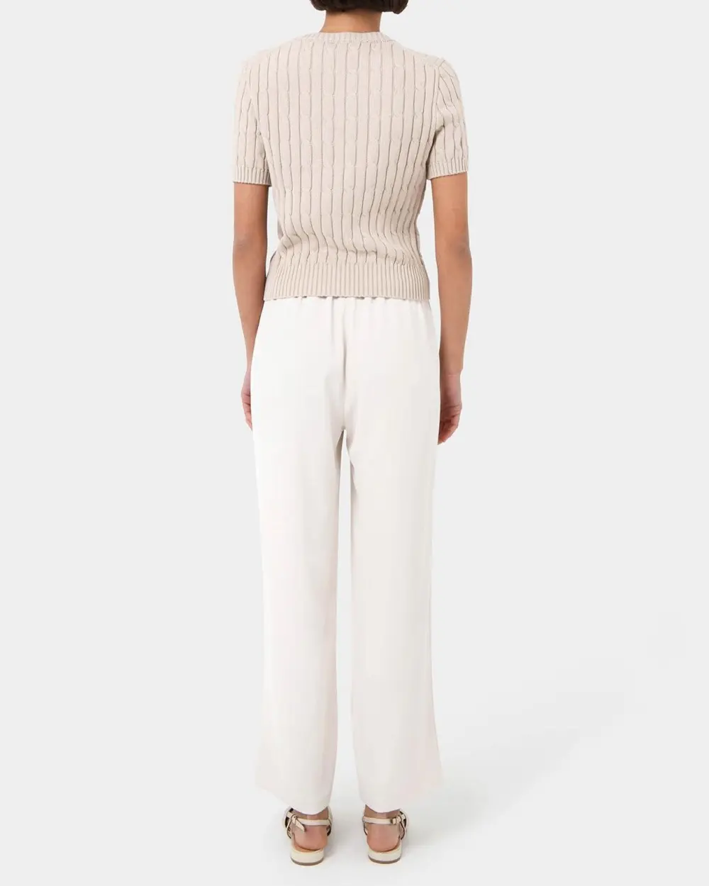 Ribbed Neckline Short Sleeve Cable Knit