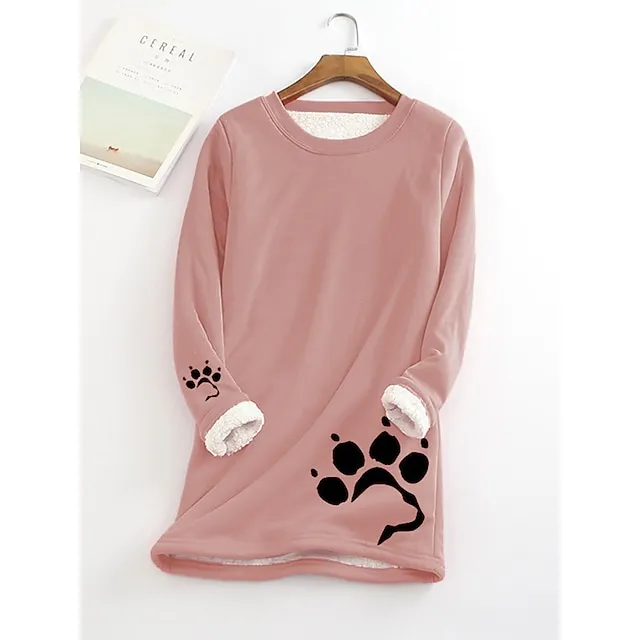 Women's Plus Size Sweatshirt Pullover Sherpa Fleece Lined Graphic Warm Sports Fuzzy Yellow Pink Dark Pink Street Casual Round Neck Long Sleeve Top Micro-elastic Fall & Winter