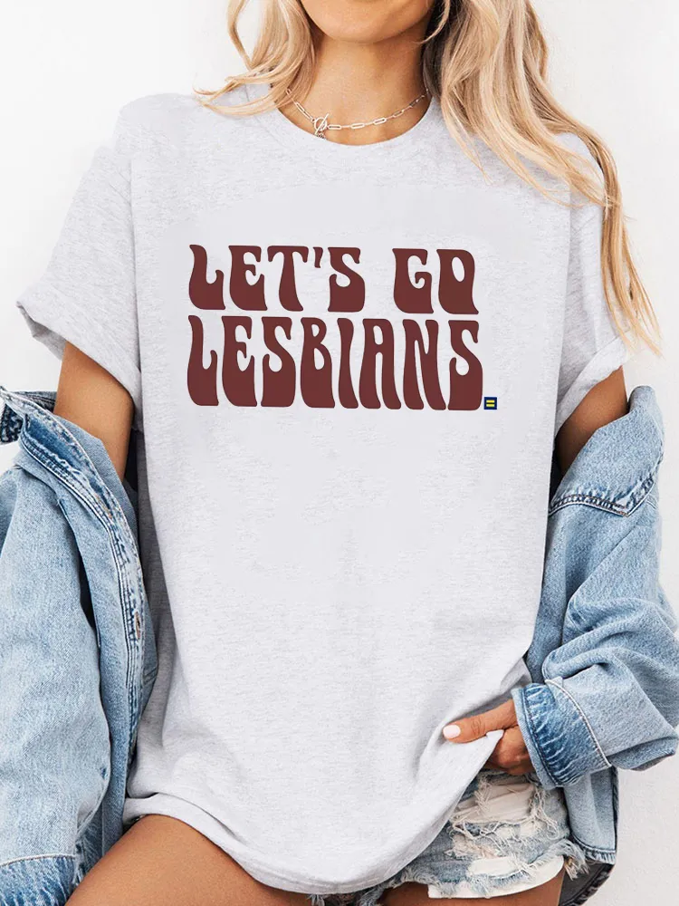 Pure Cotton Round-Neck Short-Sleeved Shirt Let'S Go Lesbians Ringer T-Shirt
