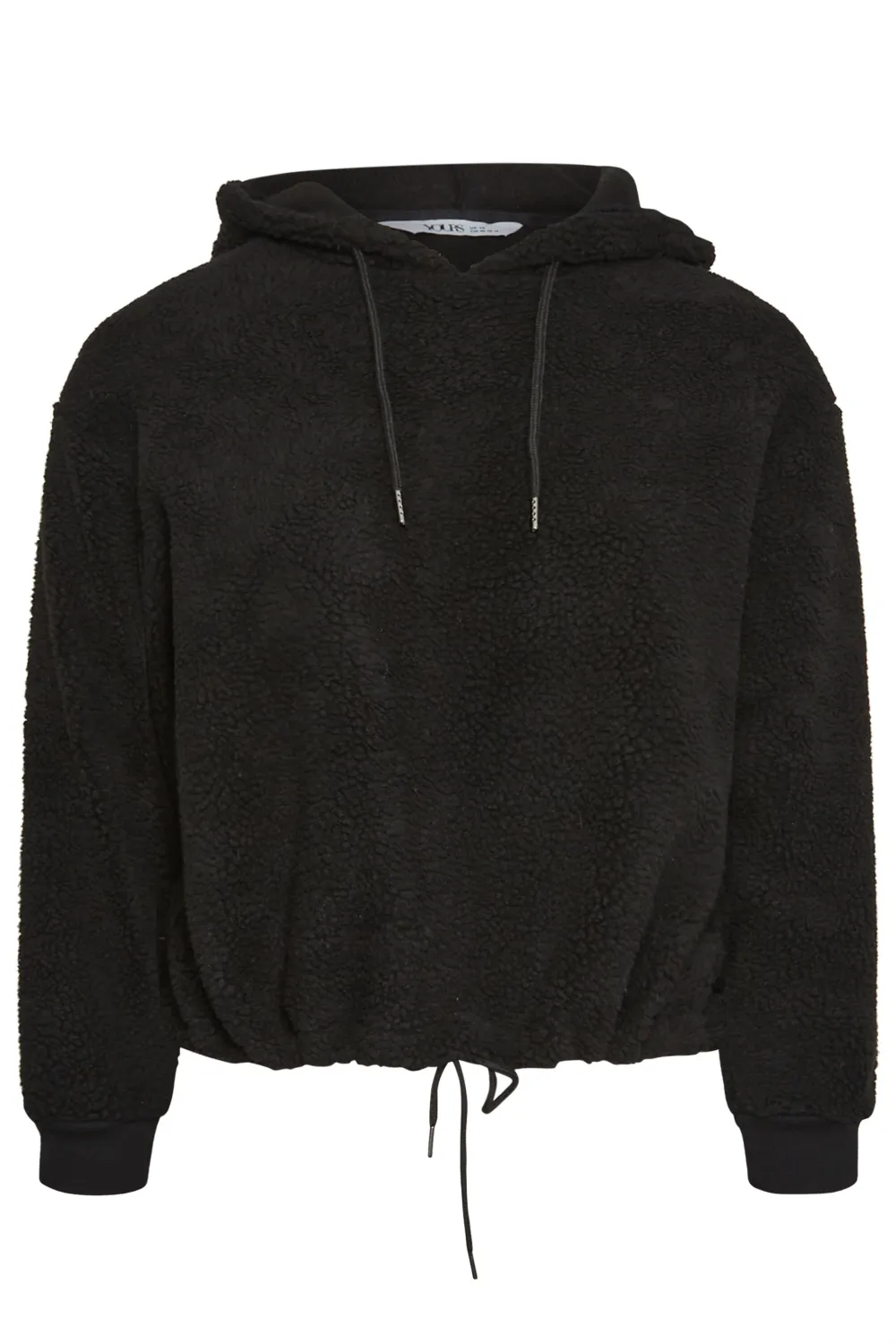 YOURS Curve Black Teddy Cropped Fleece Hoodie