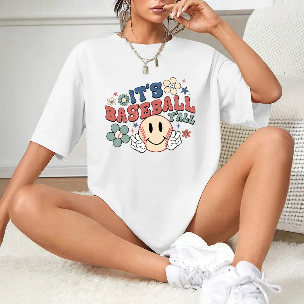 It'S Baseball Y'All Printed Round Neck Short Sleeve T-Shirt