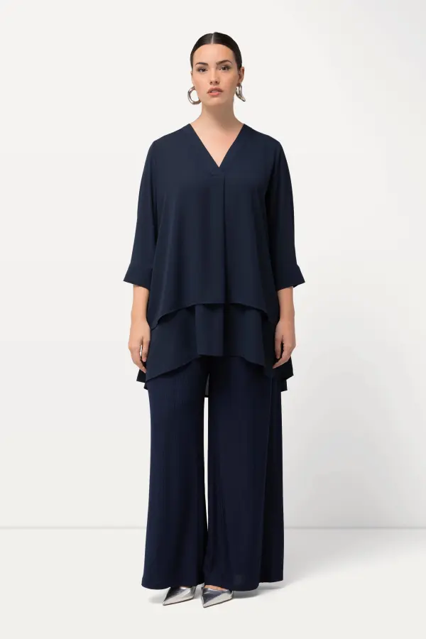 Tunika  doppellagig A-Linie V-Ausschnitt 3/4-Arm