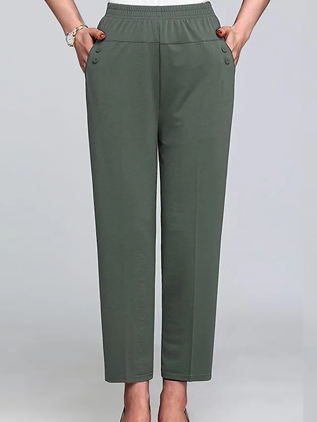 Women‘s Dress Work Pants Wine Almond Black High Waist Solid Color Buttons Fashion Streetwear Daily Wear Pocket Ankle-Length Comfort Plain M L XL 2XL 3XL