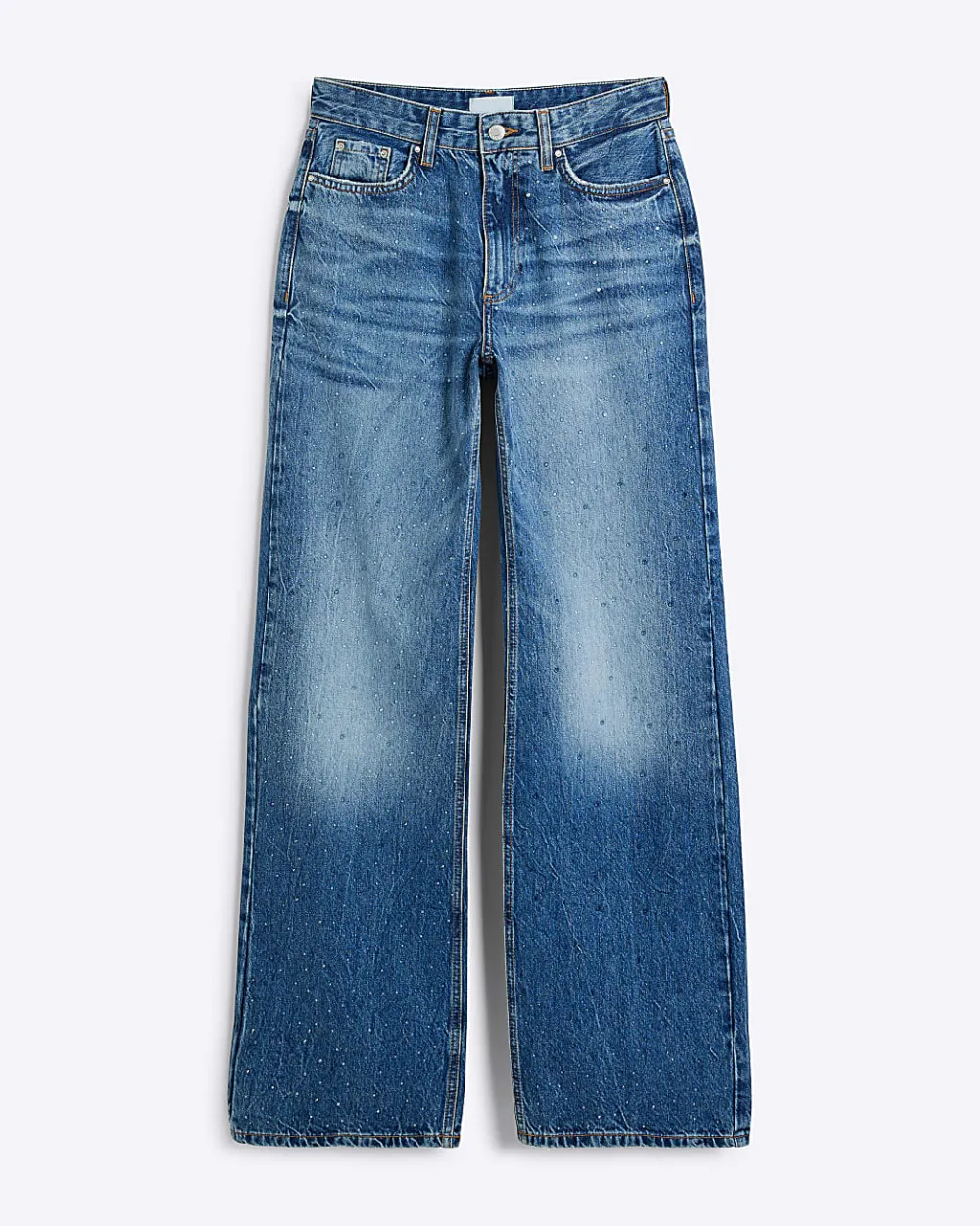 Pure Cotton Fashionable Gradient Blue Women's Wide-Leg Trousers