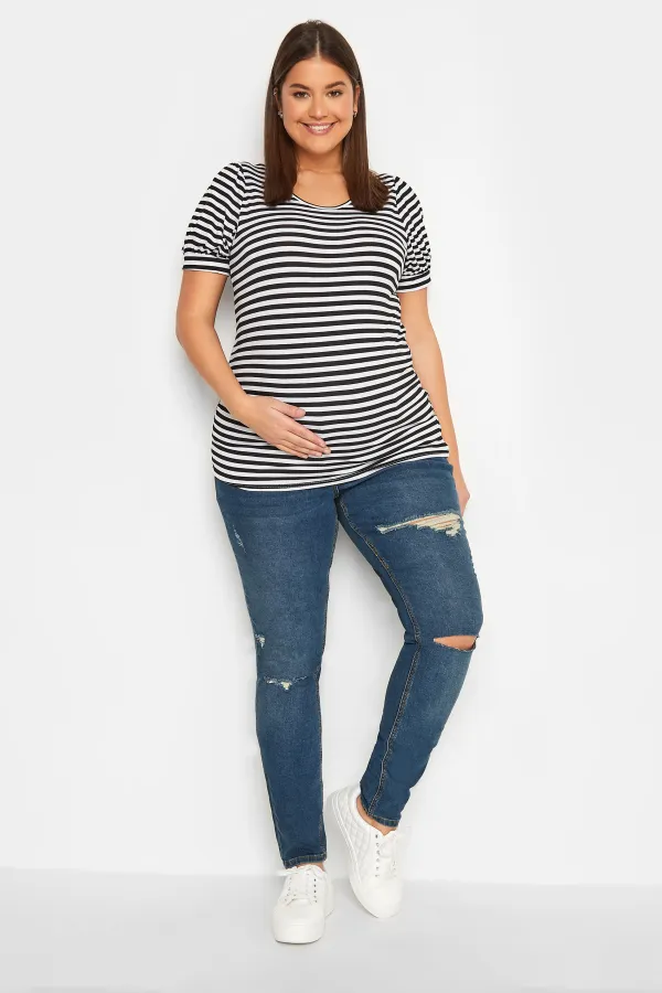LTS Tall Maternity Mid Blue Distressed AVA Stretch Skinny Jeans