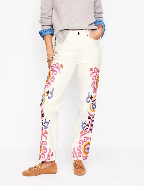 High Rise Embroidered Jeans