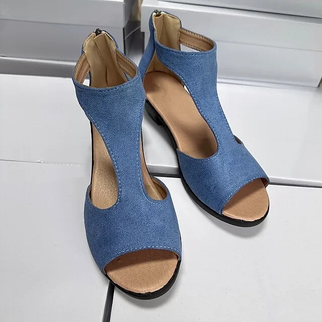 Women's Sandals Sexy Shoes Gladiator Sandals Roman Sandals Plus Size Wedding Daily Club Summer Zipper Block Heel Chunky Heel Cuban Heel Peep Toe Sexy Casual Suede Zipper Solid Color Blue