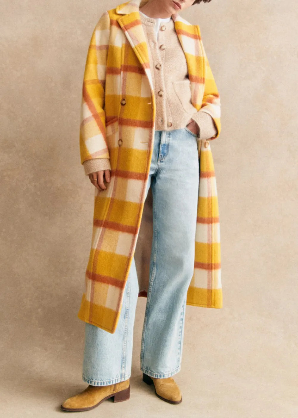 Loose Check Long Coat