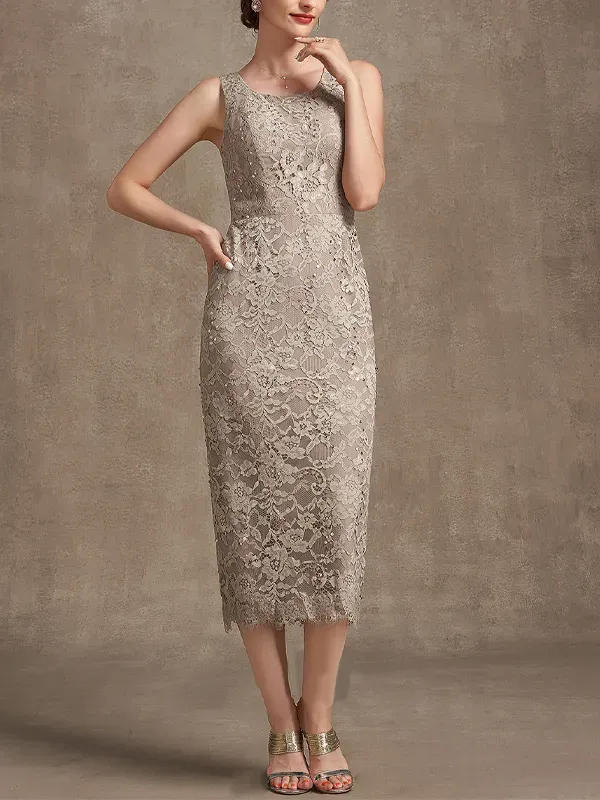 Lace Tea Roval Neck Dress Top Suit