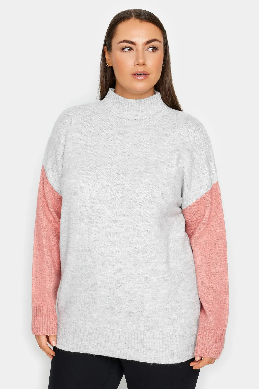Evans Grey & Pink Colour Block Knitted Jumper