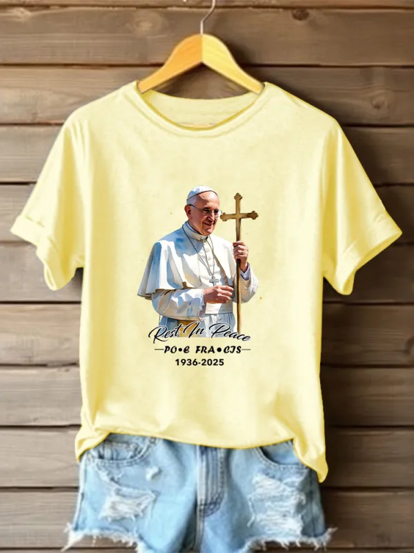 Women's Rest In Peace 1936-2025 Print Short Sleeve Round Neck Cotton T-Shirt