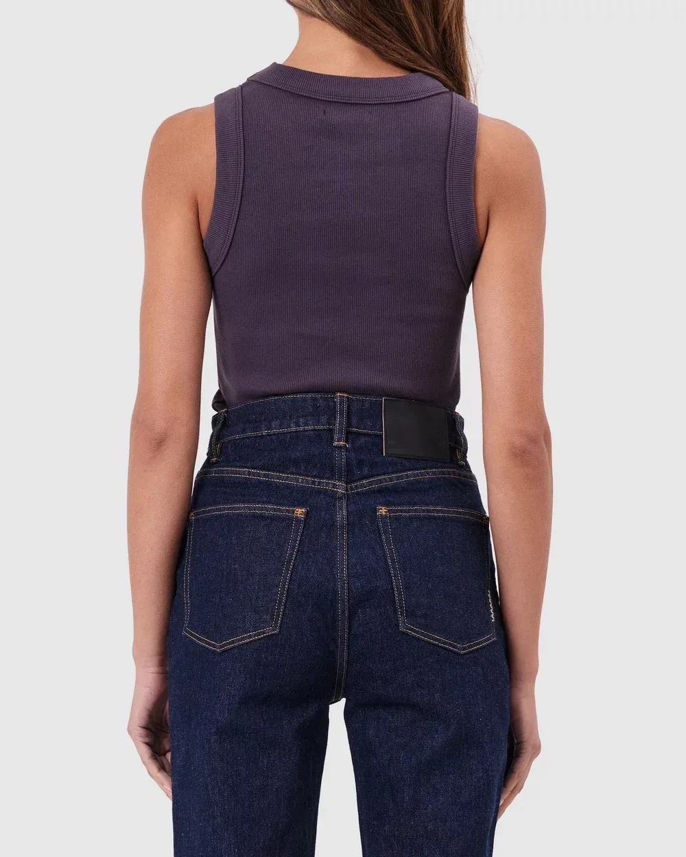 Plain white round neck striped vest