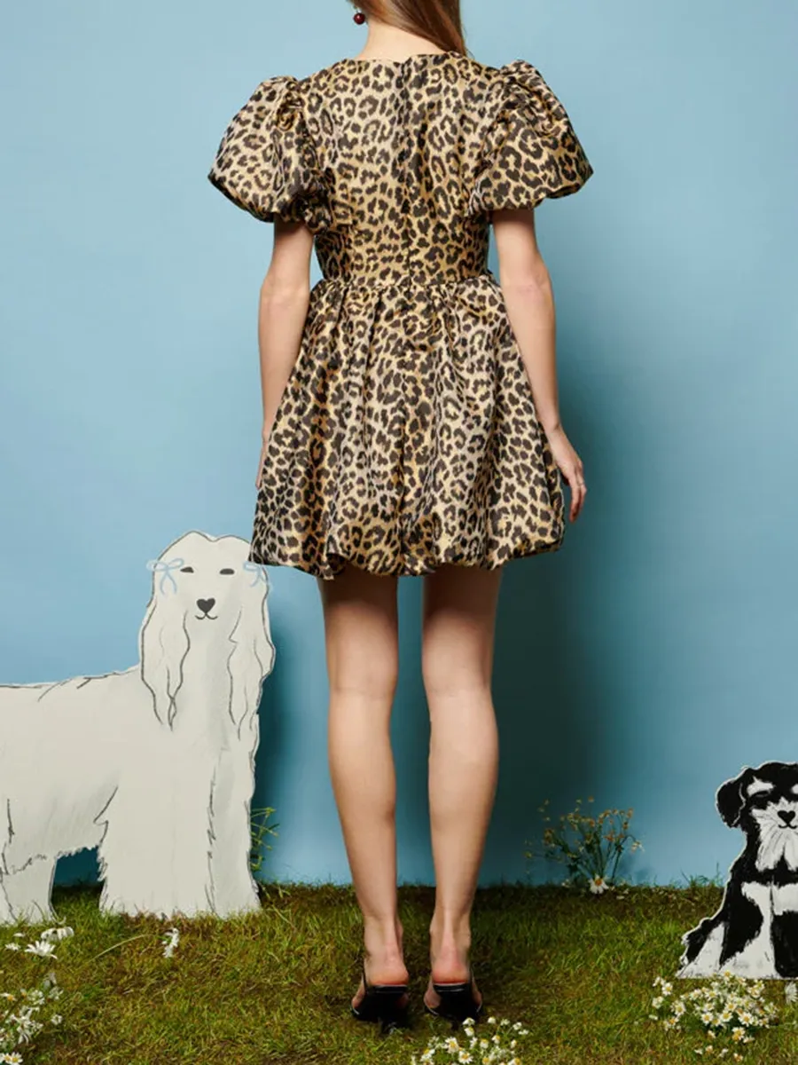 Crew Neck Leopard Jacquard Dress