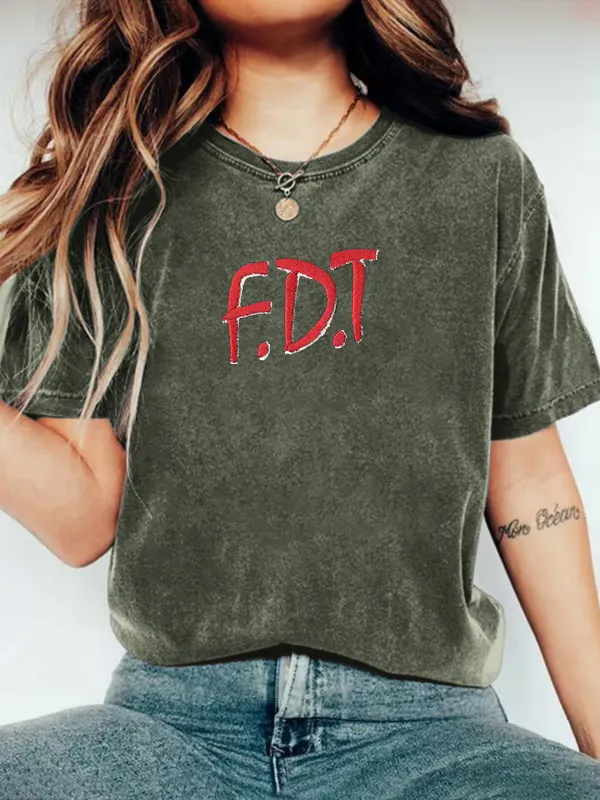 Women'S T-Shirt Women’S Retro FDT Print Short Sleeve Casual T-Shirt