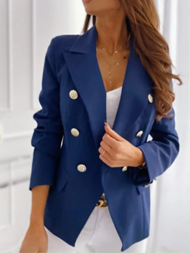 Women's Blazer Office Formal Button Pink Fall Windproof Streetwear Double Breasted Lapel Outerwear Long Sleeve Summer Black S