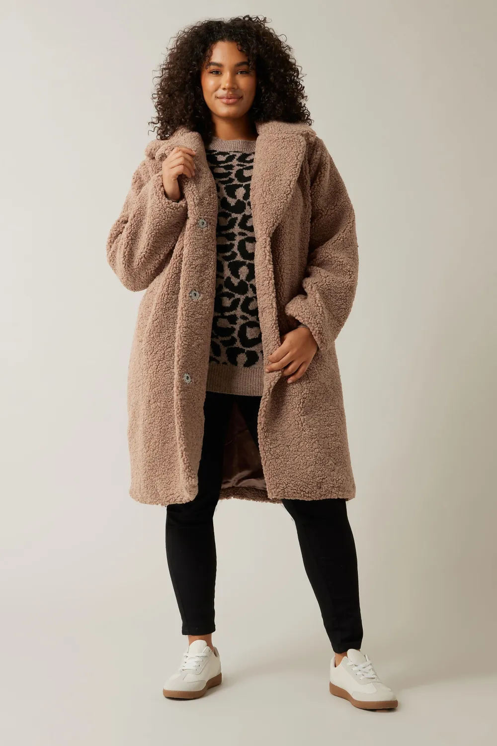 Evans Brown Teddy Shearling Midi Jacket