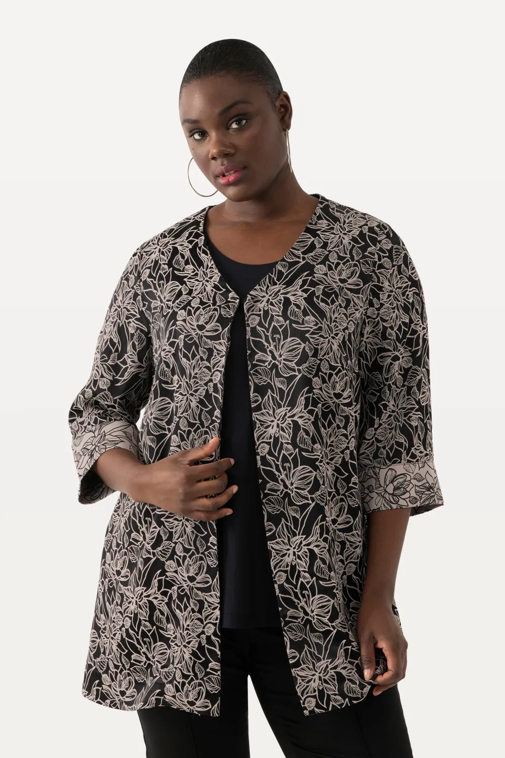 Jacke Blüten A-Linie V-Ausschnitt Hakenverschluss