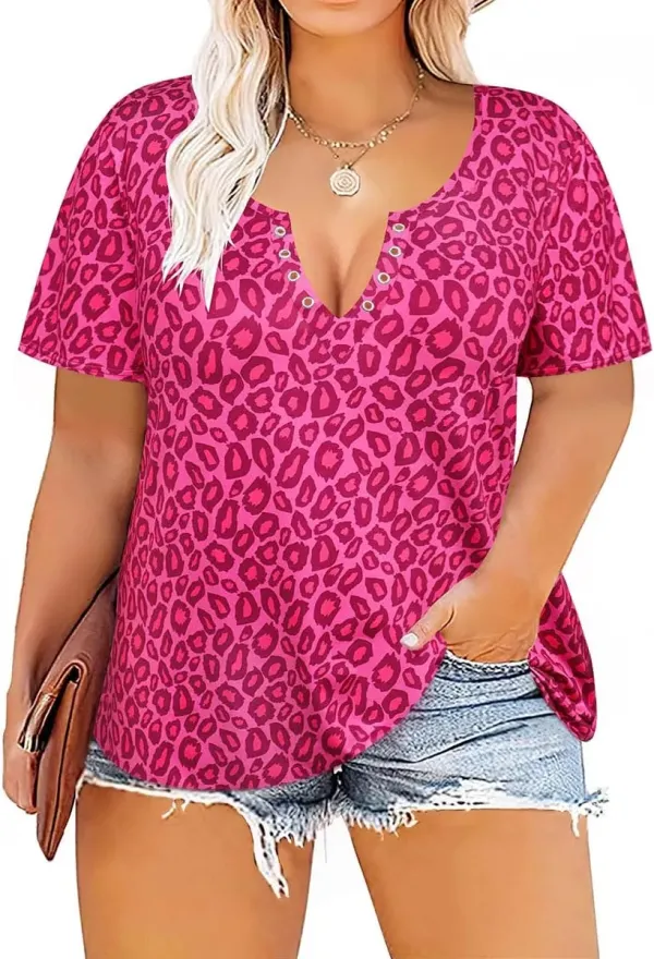 TIYOMI Plus Size T Shirt for Women Short Sleeve Tunic Cross Line Shirts Round Neck Tops Summer Blouse XL-5XL 14-28