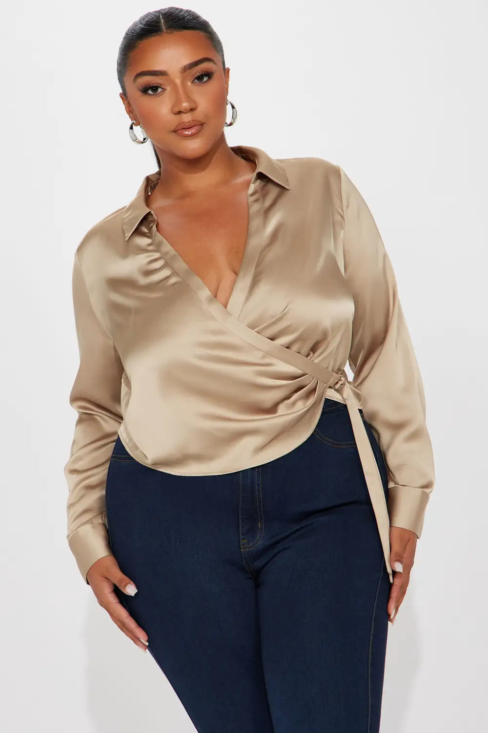Zeal Satin Surplice Top - Taupe