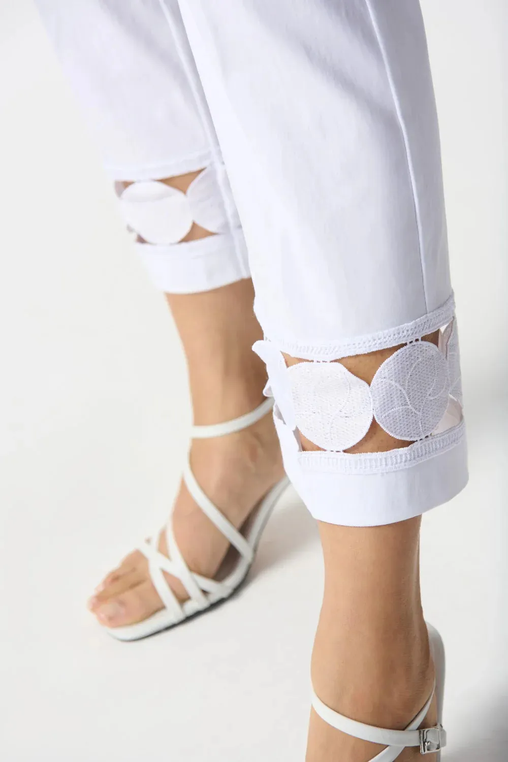 White Cropped Pants with Cut - Out Detail