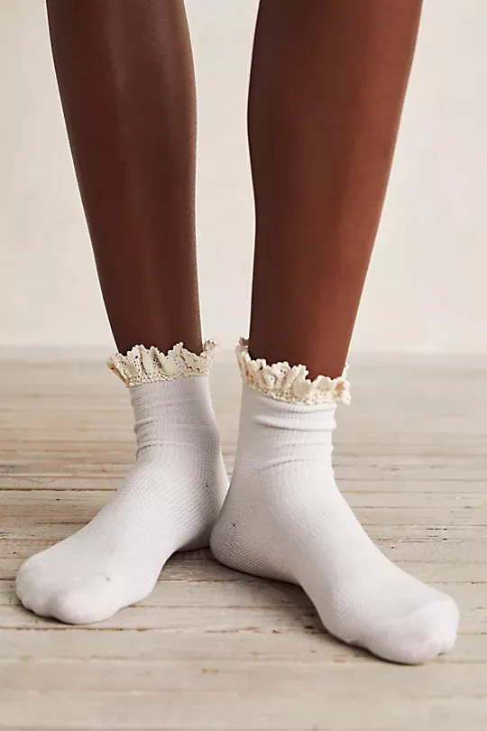 Waffle Knit Ankle Socks White