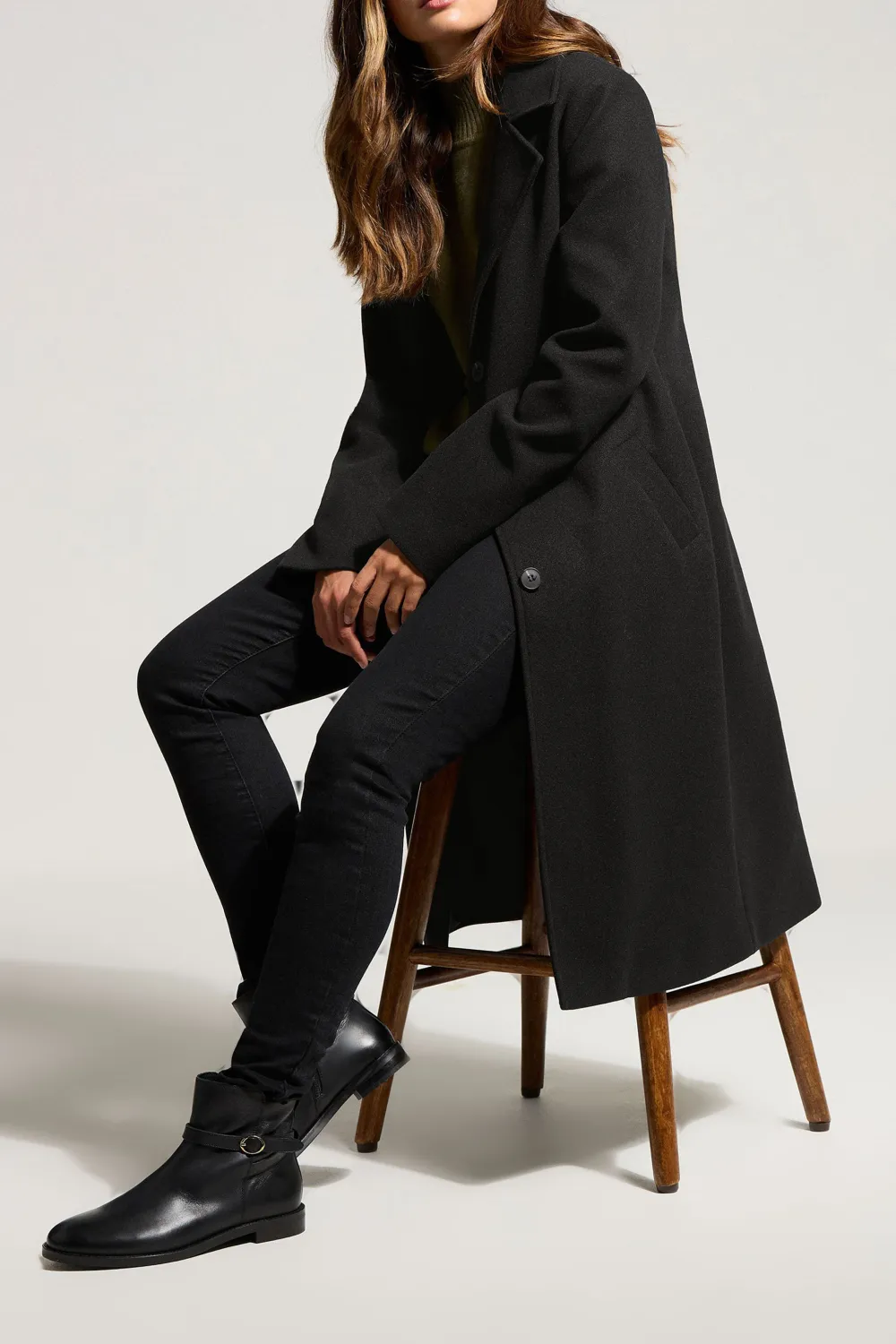 Midi Length Black Formal Midi City Coat