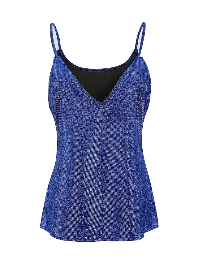 Women's Tank Top Camisole Going Out Tops Summer Tops Silver Pink Golden Sequins Sleeveless Casual Club Basic Sexy Beach V Neck Regular S