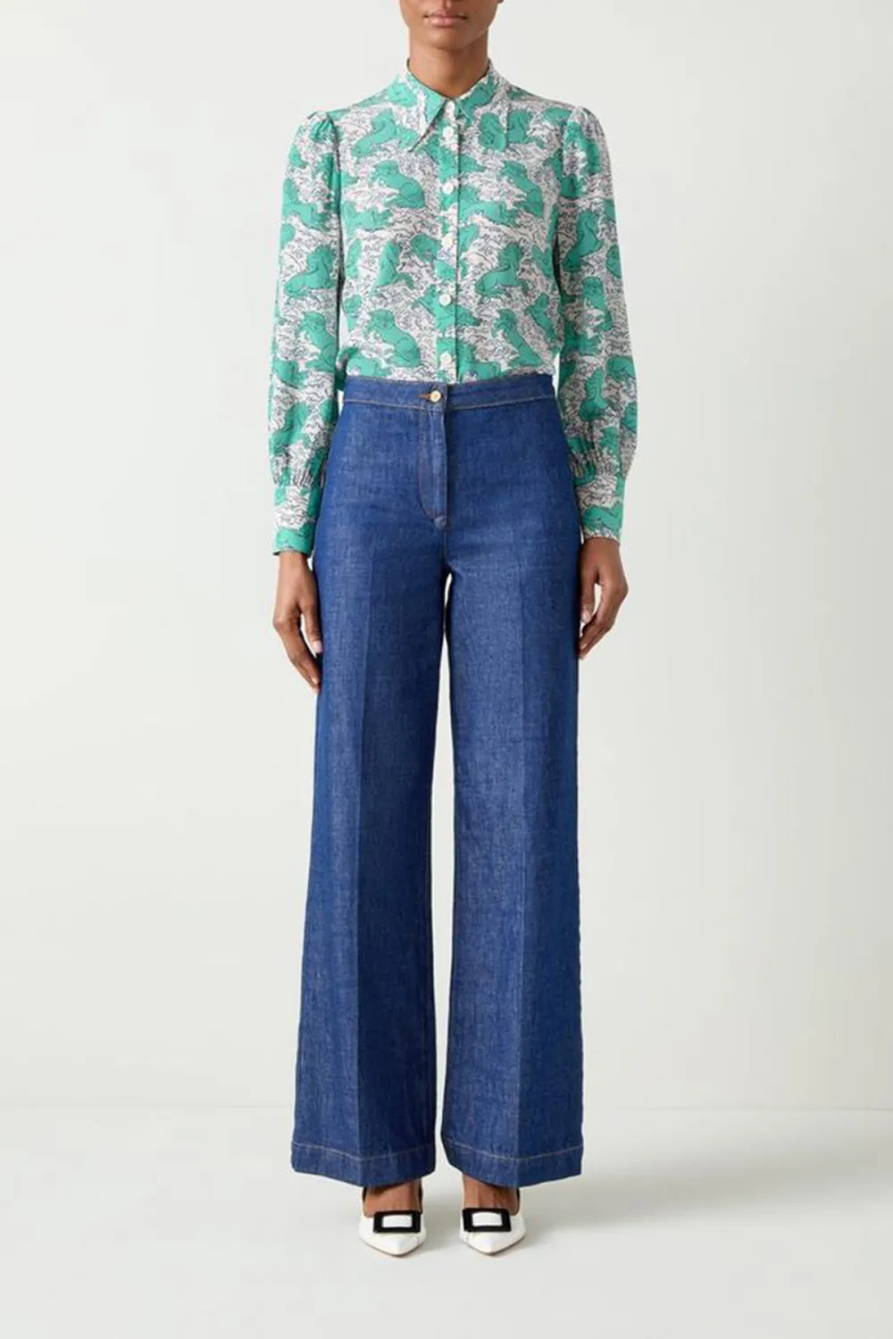 Green Printed Long Sleeve Button Down Shirt