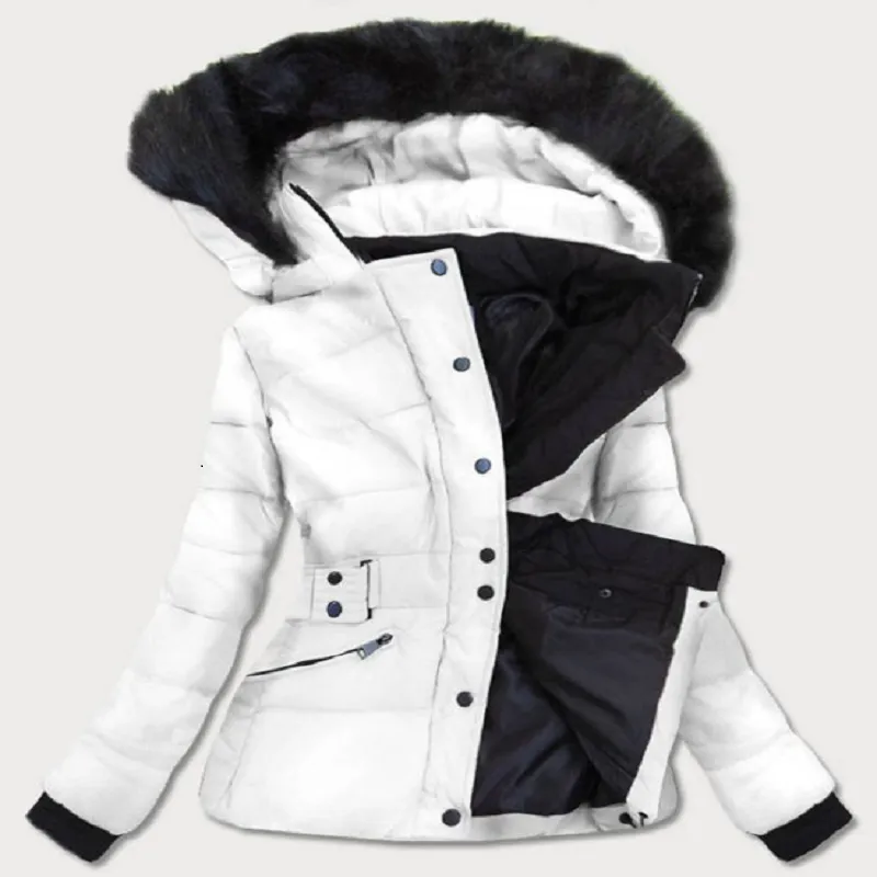 WOMEN'S SHORT WINTER HOODED JACKET WHITE