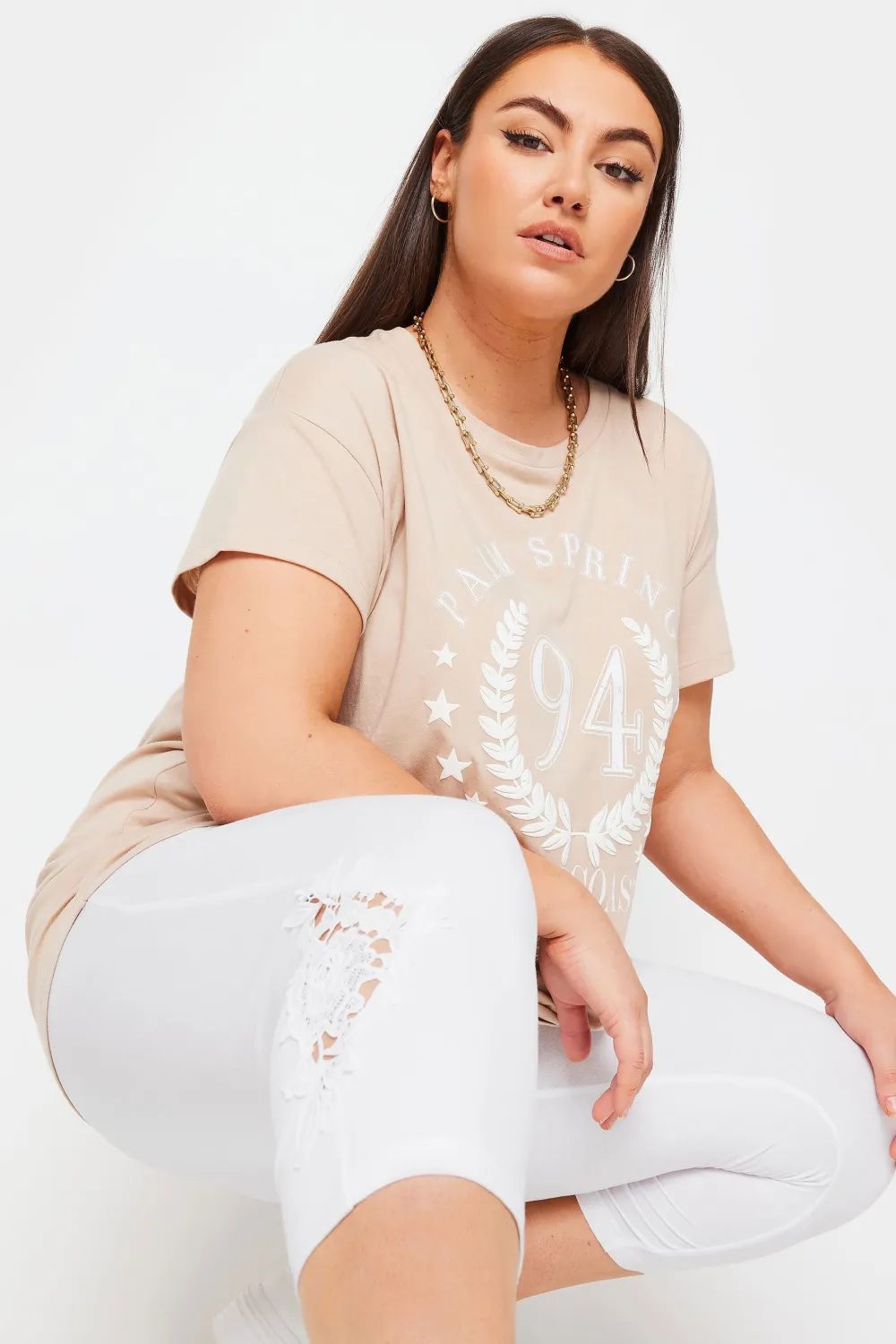 YOURS Curve Black Lace Stretch Cropped Leggings