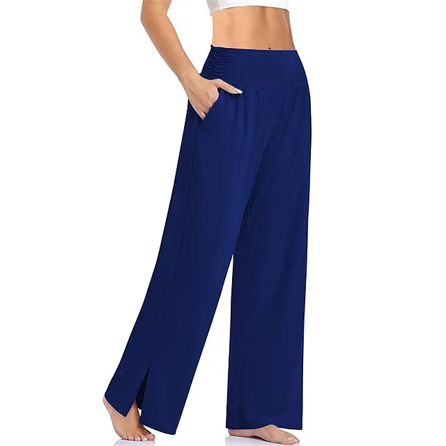 Women's Loungewear Pants with Pockets Solid Color Casual Comfortable Loose Sweatpants Yoga Dance Lady Pants Spring Summer Black Blue