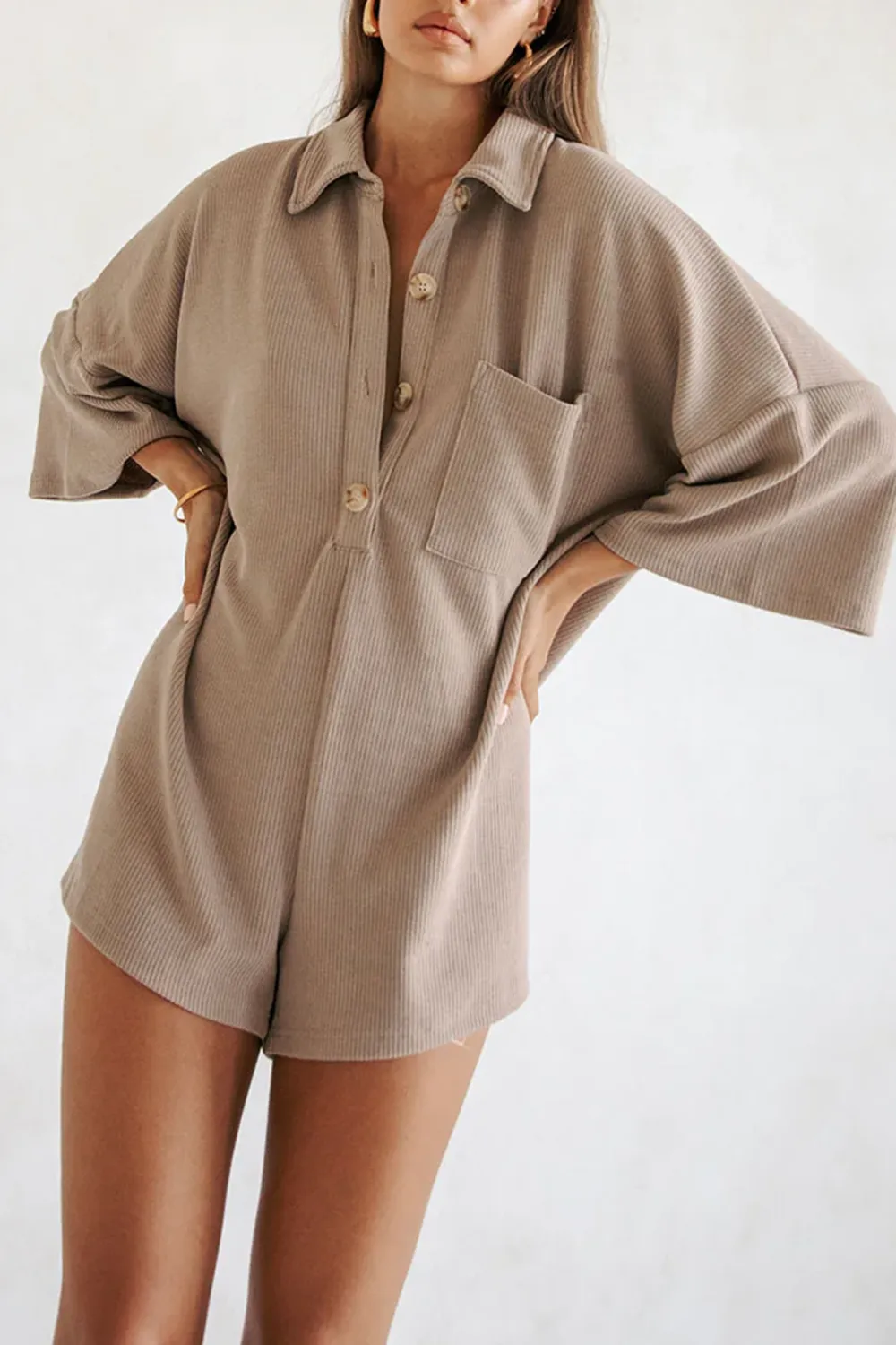Brown Oversized Corduroy Short Jumpsuit