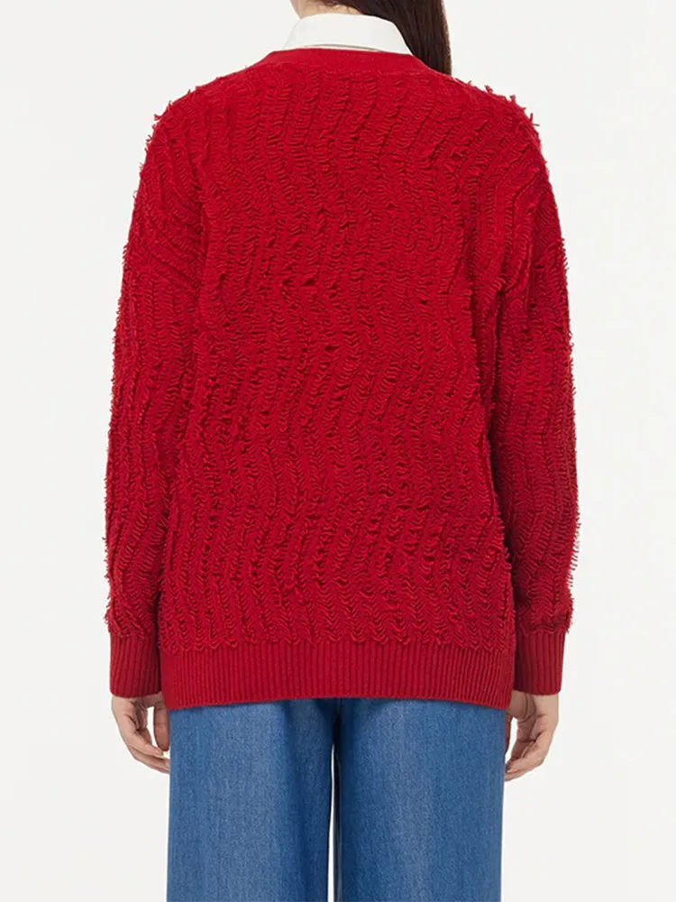 Wool Chili Red Women Cardigan