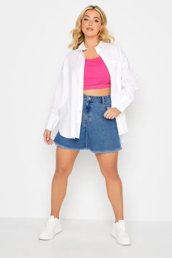 Curve Mid Blue Ripped Floaty Denim Shorts