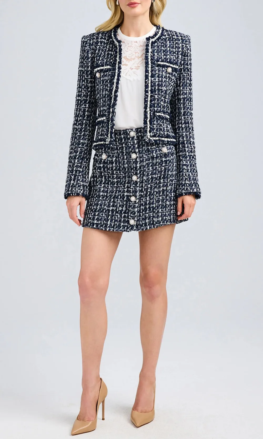 Dark Buttoned Tweed Blazer