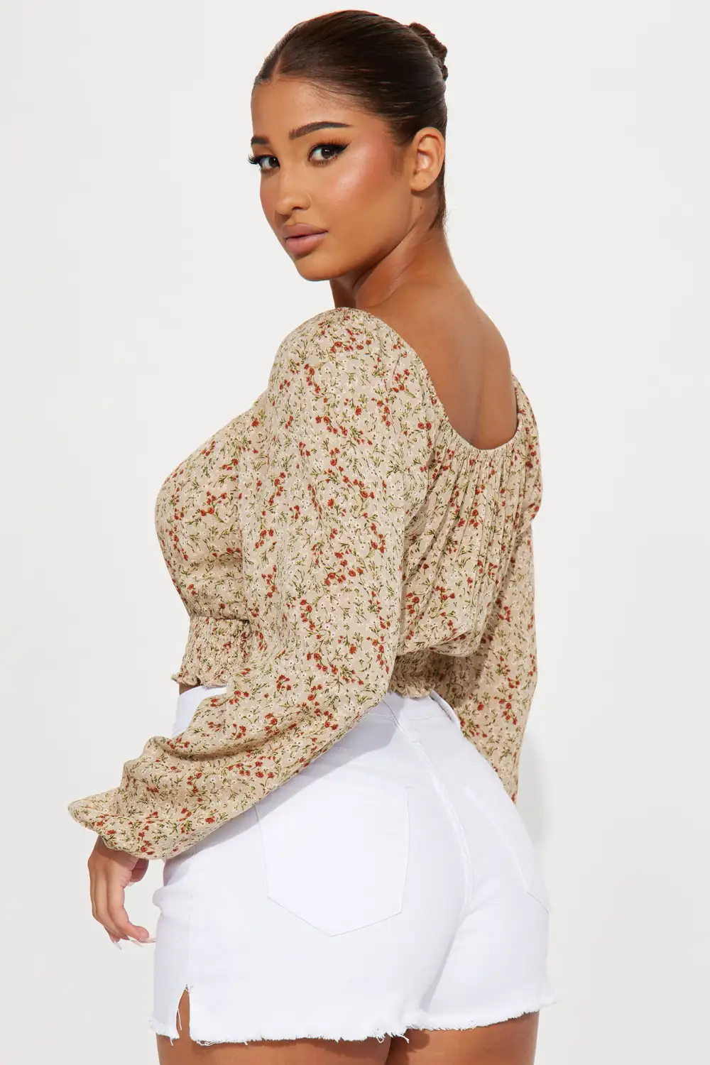 Time To Bloom Floral Blouse Top - Taupe/combo