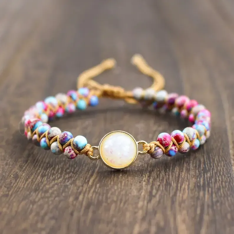 Opal Stone Bracelet-Healing Meditation Natural Galaxy Sea Sediment Bracelet-Spiritual Protection Inner Peace Anxiety Relief Bracelet