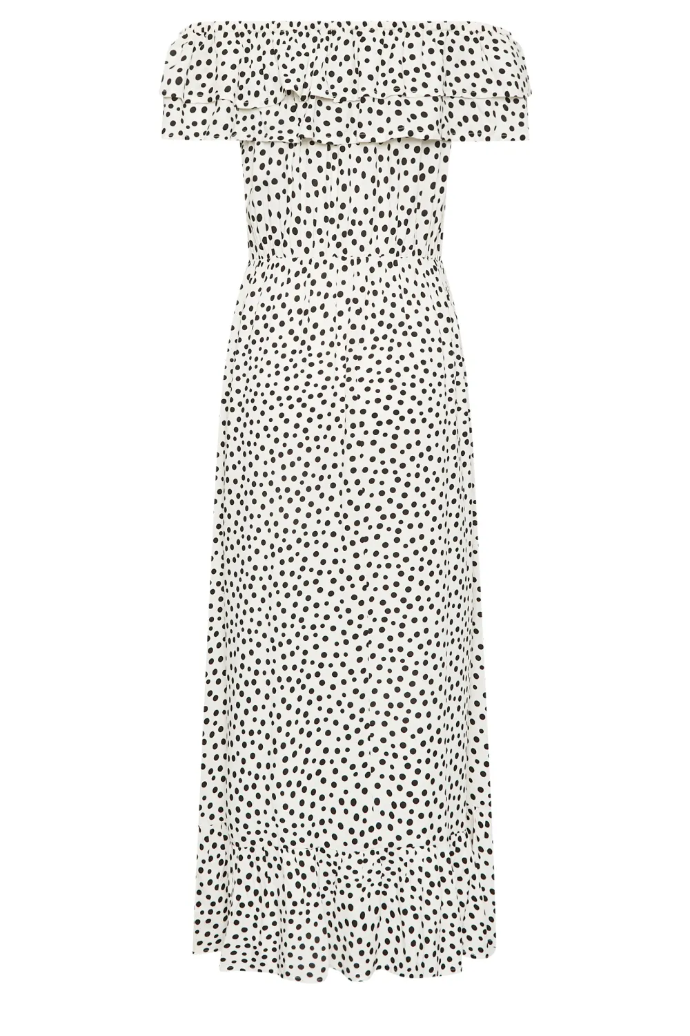 LTS Tall White Polka Dot Bardot Frill Midaxi Dress