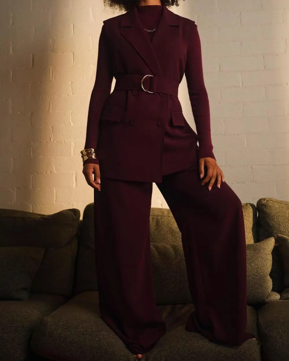 Wide Leg Tailored Pants -Wine