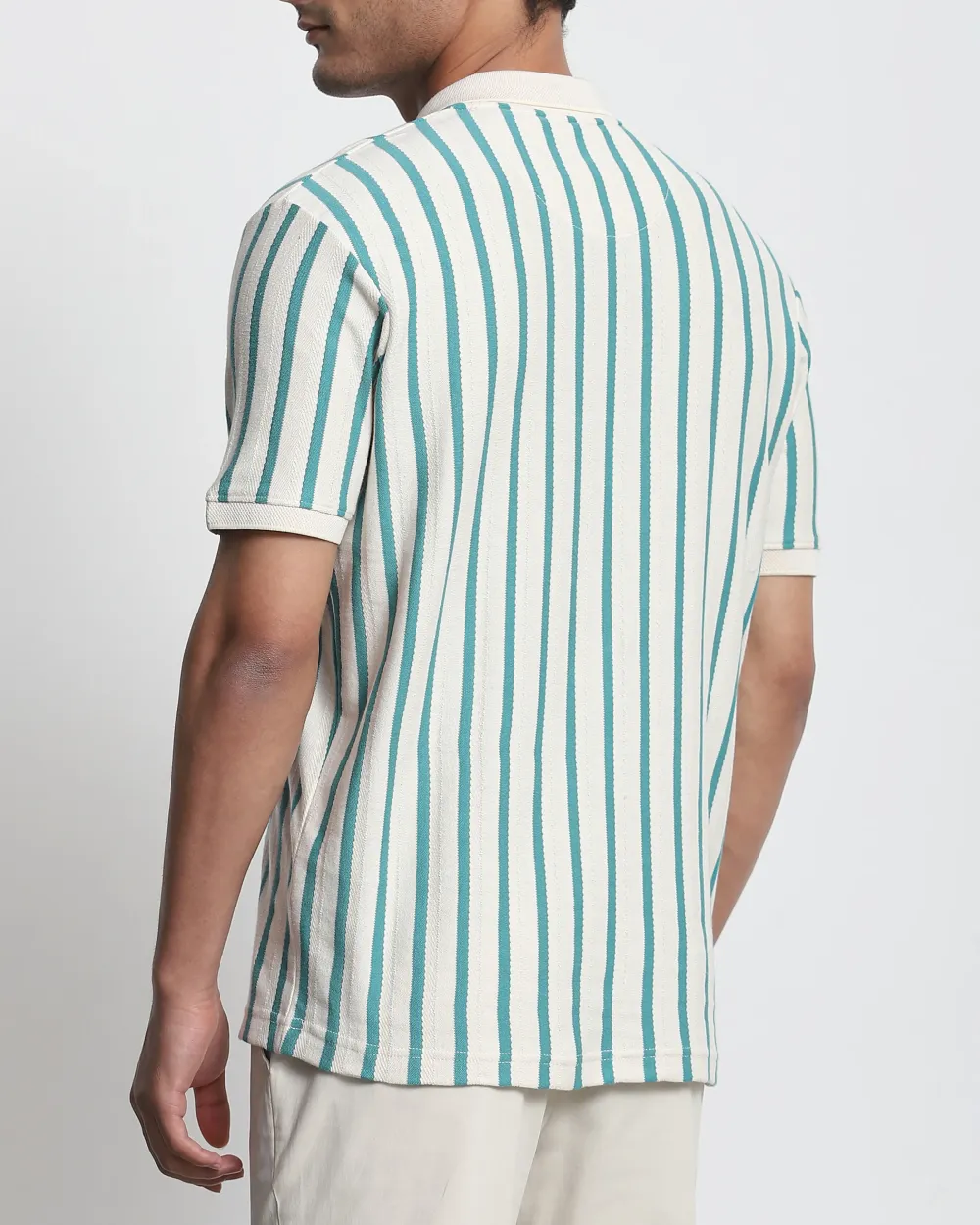 Daily Simple Teal Striped Textured Polo Shirt