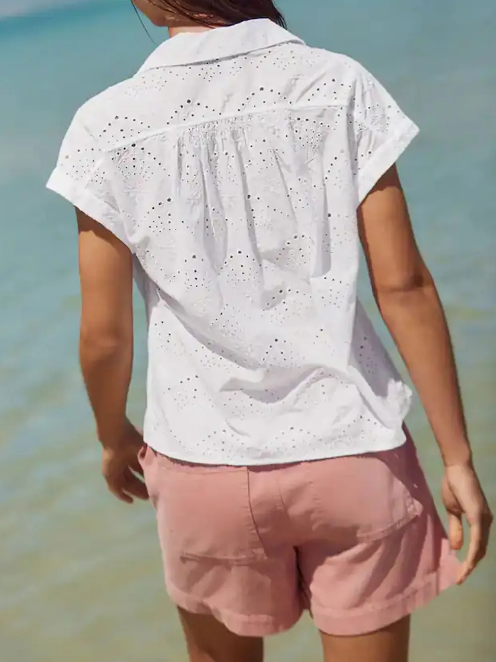 Short-Sleeved Embroidered Shell Shirt