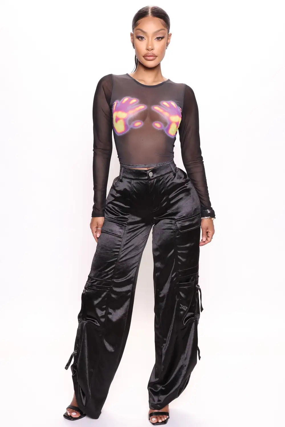 Hands On Me Long Sleeve Mesh Top - Black