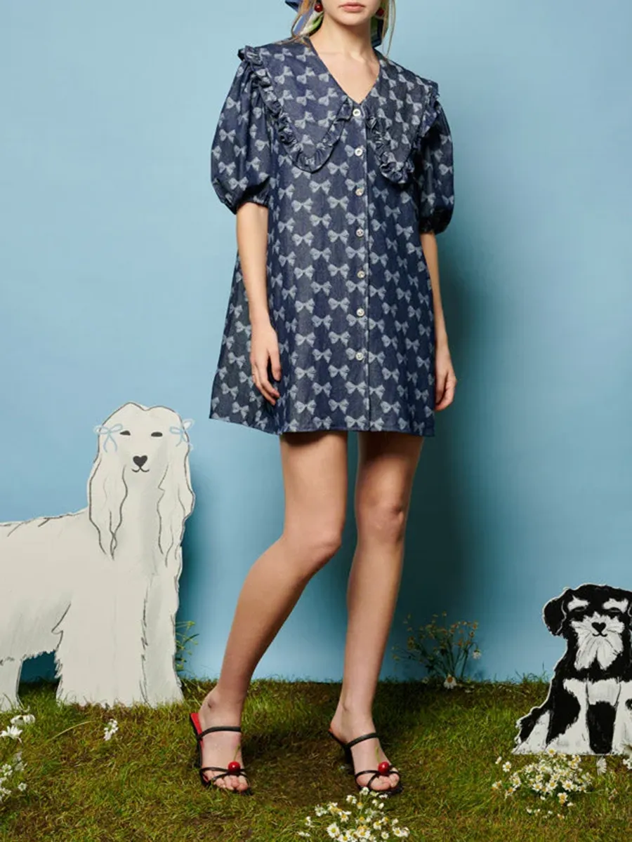 V-Neck Denim Mini Dress