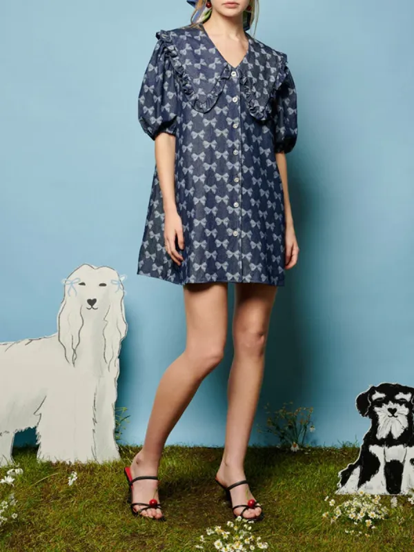 V-Neck Denim Mini Dress