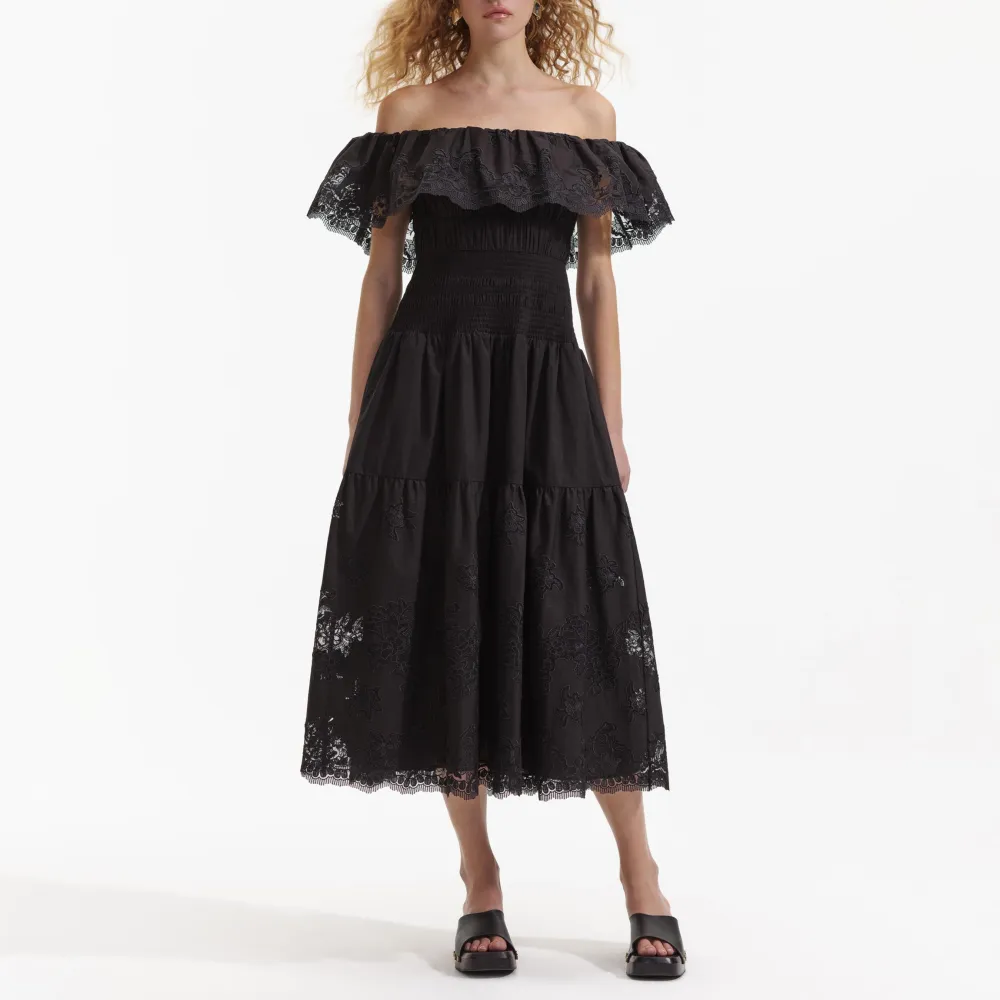 Black Cotton Midi Dress