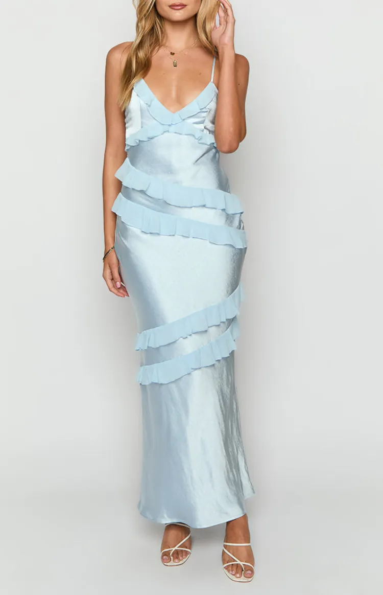 Light Blue Ruffled Spaghetti Strap Dress